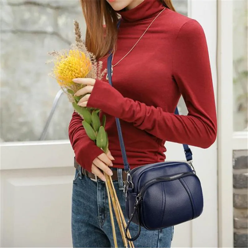 Women&rsquo;s Leather Crossbody Bag, Multi Zip Pocket, Stylish Shoulder Purse with Adjustable Strap, Perfect for Daily Use, Outings
