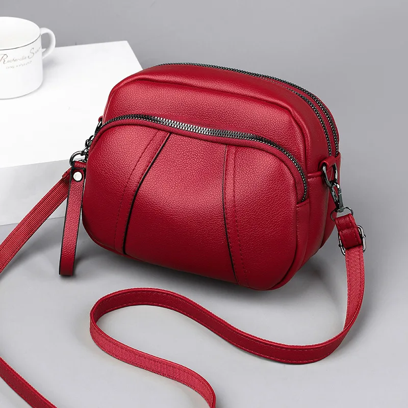 Women&rsquo;s Leather Crossbody Bag, Multi Zip Pocket, Stylish Shoulder Purse with Adjustable Strap, Perfect for Daily Use, Outings
