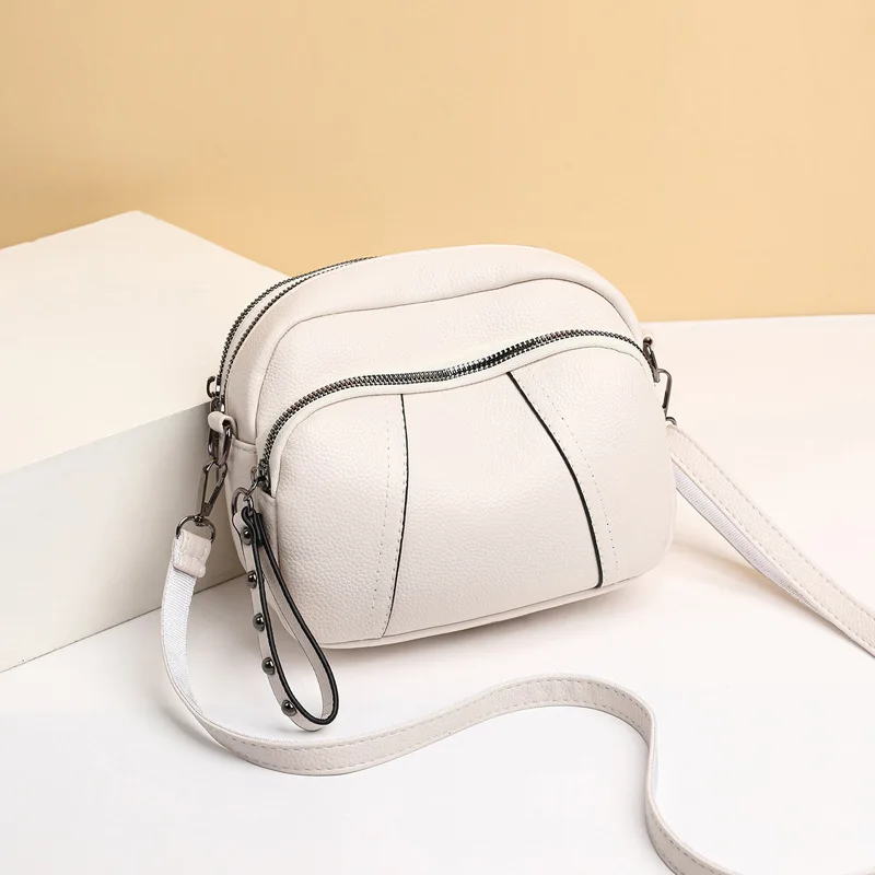 Women&rsquo;s Leather Crossbody Bag, Multi Zip Pocket, Stylish Shoulder Purse with Adjustable Strap, Perfect for Daily Use, Outings