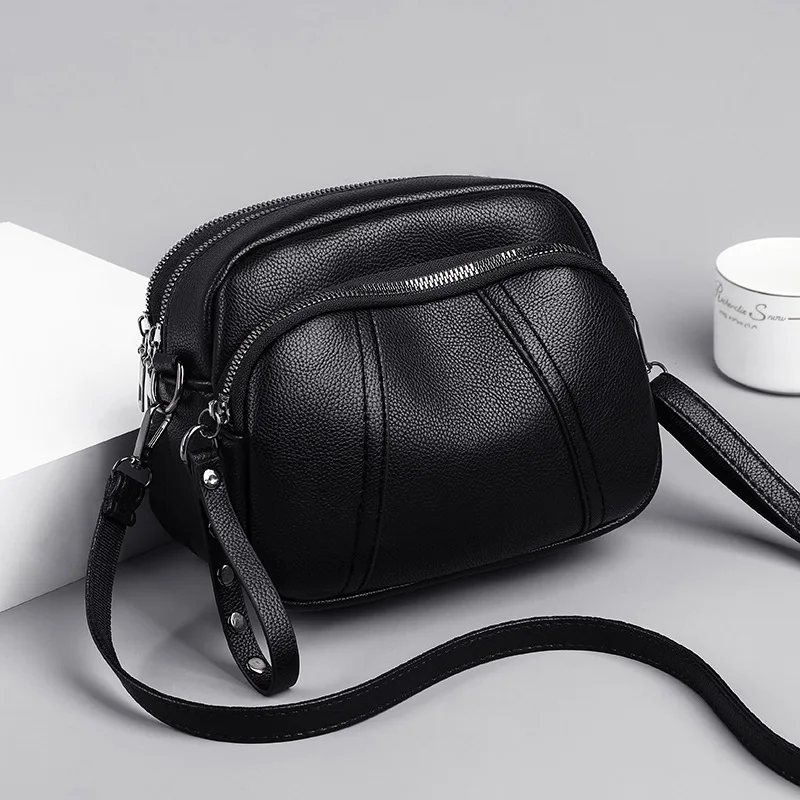 Women&rsquo;s Leather Crossbody Bag, Multi Zip Pocket, Stylish Shoulder Purse with Adjustable Strap, Perfect for Daily Use, Outings