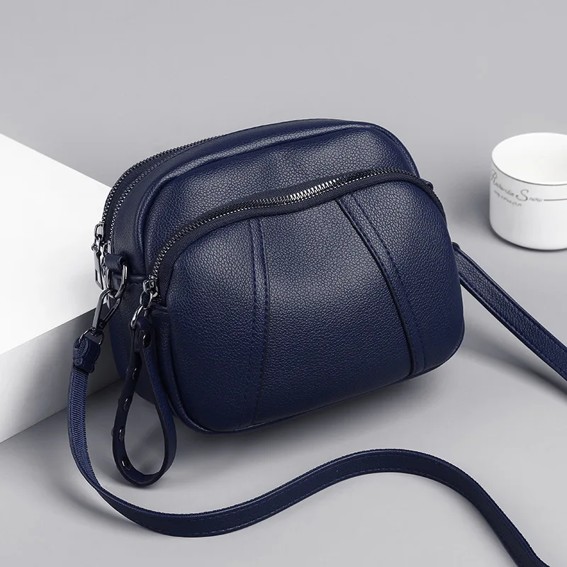 Women&rsquo;s Leather Crossbody Bag, Multi Zip Pocket, Stylish Shoulder Purse with Adjustable Strap, Perfect for Daily Use, Outings