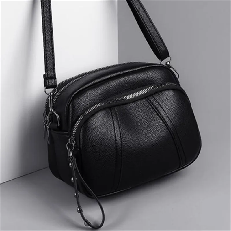 Women&rsquo;s Leather Crossbody Bag, Multi Zip Pocket, Stylish Shoulder Purse with Adjustable Strap, Perfect for Daily Use, Outings